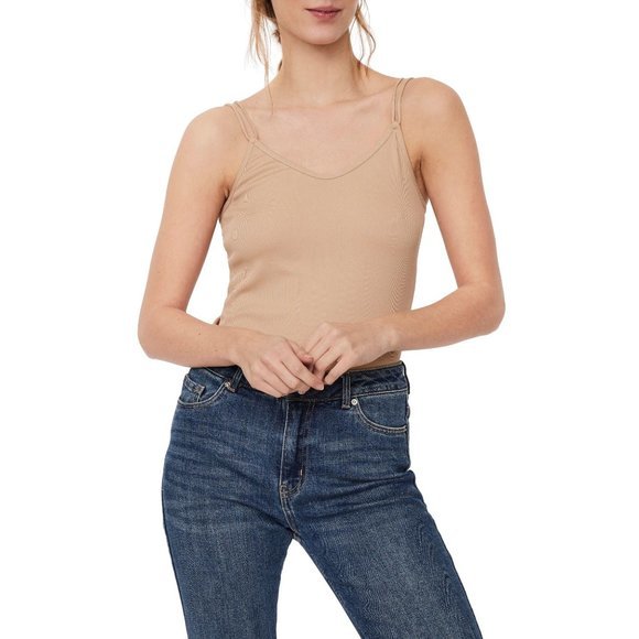 VERO MODA Rib Singlet Sleeveless Top Women Beige - XS - Picture 1 of 3